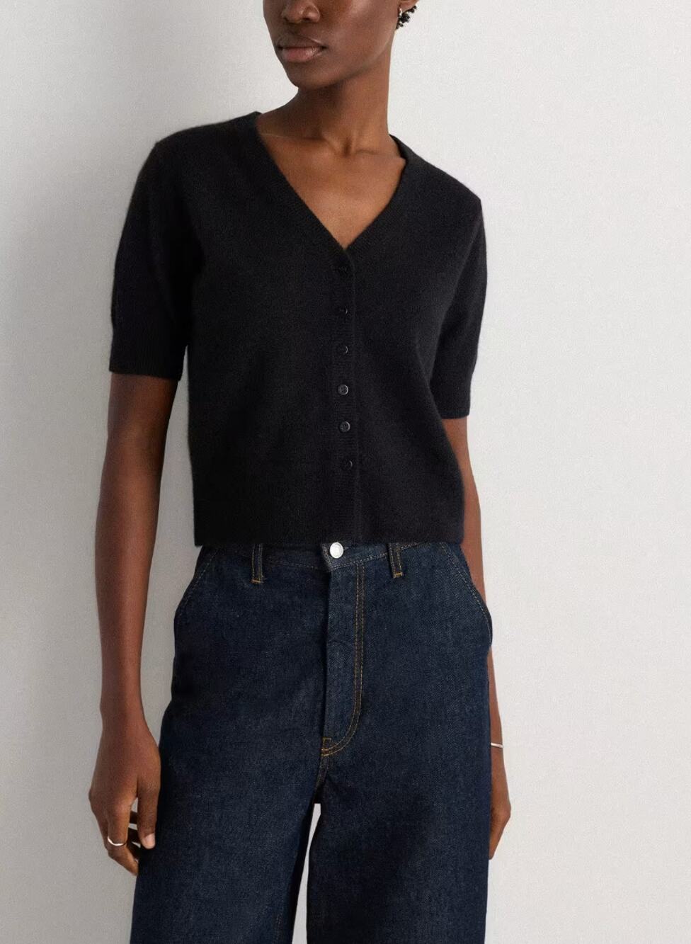Quince Mongolian Cashmere Short Sleeve Cardigan Black Size XS